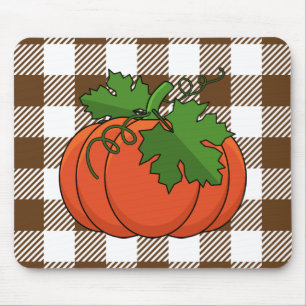 Oranje pompoen op White Brown Checkered Pattern Muismat