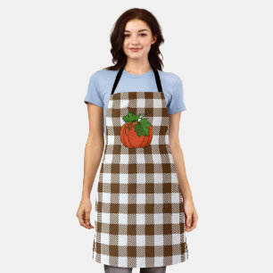 Oranje pompoen op White Brown Checkered Pattern Schort