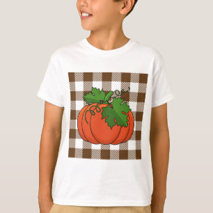 Oranje Pompoen op Wit Bruin Geruit Patroon T-shirt