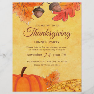 Oranje Pompoen Thanksgiving diner partij Printable Flyer