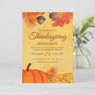 Oranje Pompoen Thanksgiving diner partij Printable Kaart