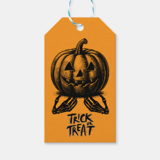 Oranje pompoen Trick or treat schedel Hand Spooky Cadeaulabel