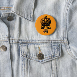Oranje pompoen Trick or treat schedel Hand Spooky Ronde Button 5,7 Cm