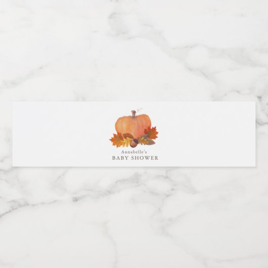 Oranje pompoen val bladeren Baby shower Waterfles Etiket (Enkel label)