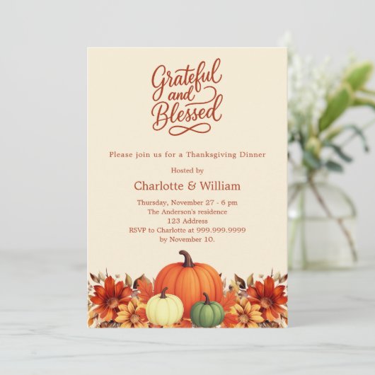 Oranje pompoenbloemen Thanksgiving-diner Kaart (Staand voorkant)