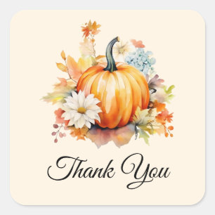 Oranje pompoenen en bloemen Herfst Dank je wel Vierkante Sticker