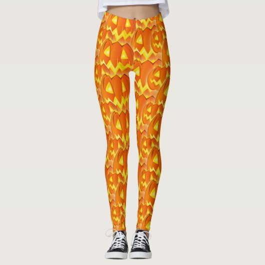 Oranje pompoenen Halloween Pattern Leggings (Voorkant)