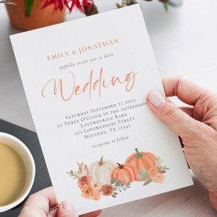 Oranje pompoenen herfst Florals Wedding Kaart