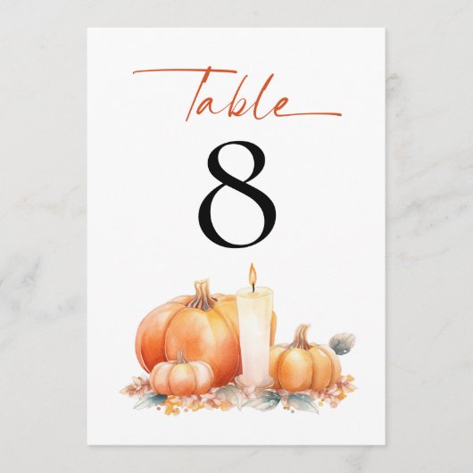 Oranje pompoenen kaars bruiloft tafel nummer (Voorkant)