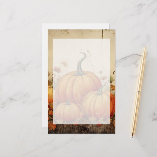 Oranje pompoenen Rustic Autumn Briefpapier (Voorkant / Achterkant in situ)