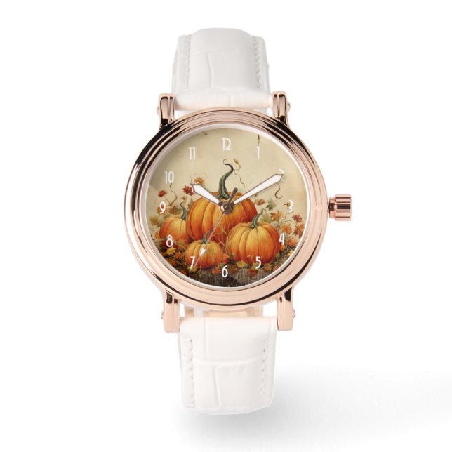 Oranje pompoenen Rustic Autumn Horloge (Voorkant)