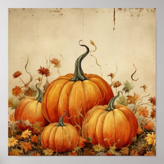 Oranje pompoenen Rustic Autumn Poster (Voorkant)