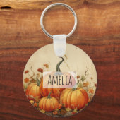 Oranje pompoenen Rustic Autumn Sleutelhanger (Voorkant)