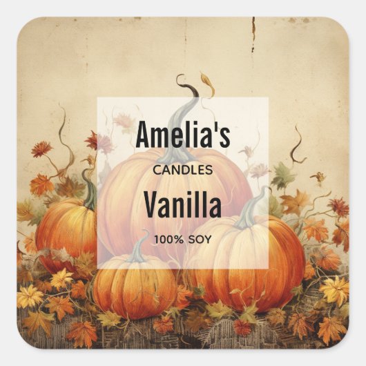Oranje pompoenen rustieke herfst - kaarsenhandel vierkante sticker (Voorkant)