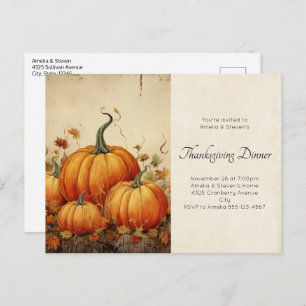 Oranje pompoenen rustieke herfst Thanksgiving Uitnodiging Briefkaart