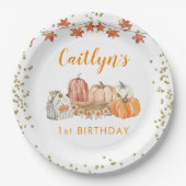 Oranje pompoenpleister herfstverjaardag papieren bordje (Voorkant)