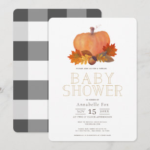 Oranje pompoenval verlaat virtueel Baby shower Kaart