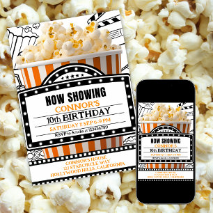 Oranje Popcorn Filmavond Feest Uitnodiging