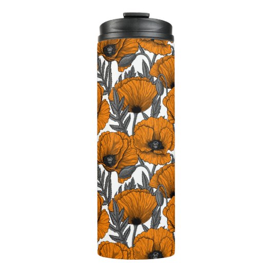Oranje poppies thermische tumbler thermosbeker (Voorkant)