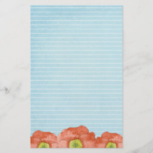 Oranje Poppies Waterverf Lined Letter Schrijven Briefpapier
