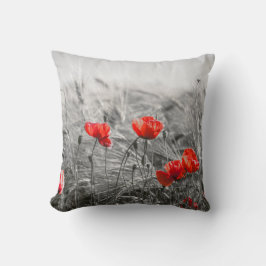 Oranje Poppy Flower Field minimalistische fotograf Kussen