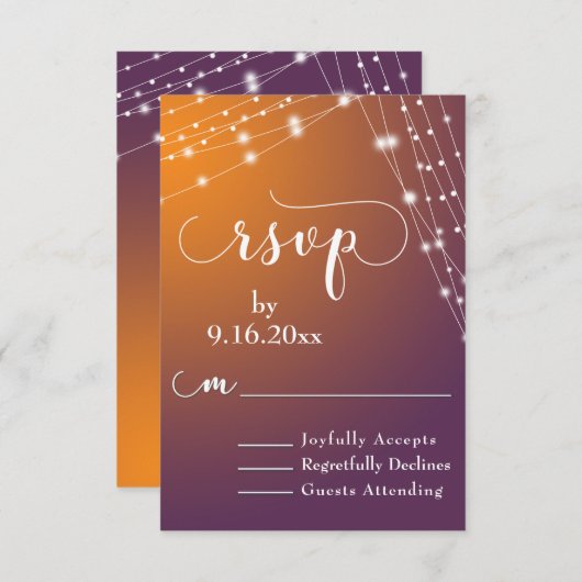 Oranje Pruim Ombre & Lichte Strings Bruiloft RSVP  (Voorkant / Achterkant)