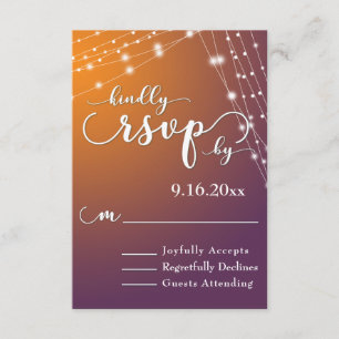 Oranje Pruim Ombre & Lichte Strings Bruiloft RSVP Kaartje