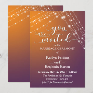 Oranje pruim ombre & lichte touwtjes bruiloft kaart