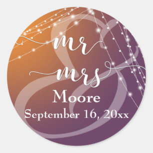 Oranje pruimenombre & lichte snaren Mr. & Mrs Ronde Sticker