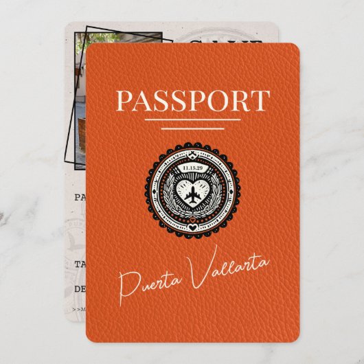 Oranje Puerta Vallarta Paspoort Save The Date (Voorkant / Achterkant)