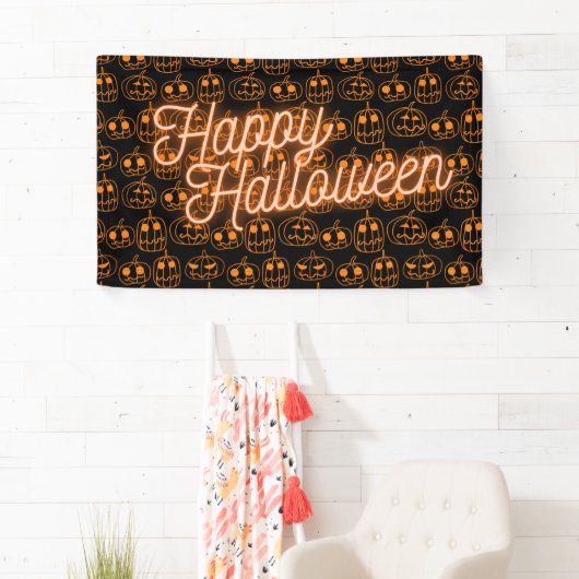 Oranje Pumpkins Halloween Pattern Spandoek (Insitu)