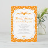 Oranje Quatrefoil Bridal Shower Invitations Kaart (Staand voorkant)