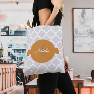 Oranje Quatrefoil - Gepersonaliseerde Canvas tas