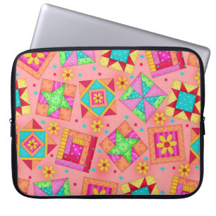Oranje Quilt Block Art Laptop-hoes Laptop Sleeve