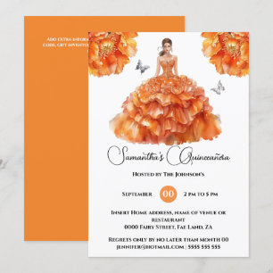 Oranje Quinceañera balgons pioenroos bloemen Kaart