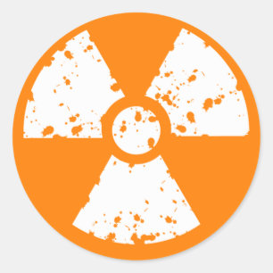 Oranje radioactief symbool ronde sticker