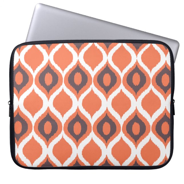 Oranje recombinant geometrisch ikattribaal printpa laptop sleeve (Voorkant)