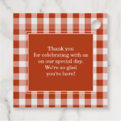 Oranje-Red Gingham Monogram Crest Custom Bedankjes Labels (Achterkant)