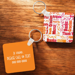 Oranje Red Multilingual "Bedankt" Typografie Key Sleutelhanger