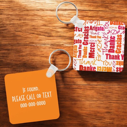 Oranje Red Multilingual "Bedankt" Typografie Key Sleutelhanger