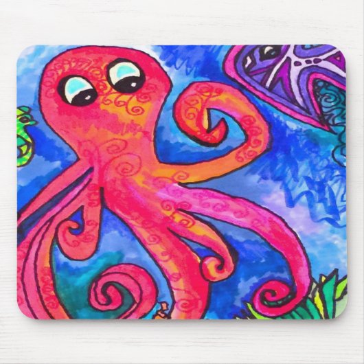 Oranje-Red Octopus Mousepad Muismat (Voorkant)