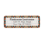 Oranje Red Turquoise Rustic Cabin Mosaic Pattern Etiket (Voorkant)