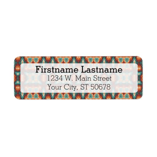 Oranje Red Turquoise Rustic Cabin Mosaic Pattern Etiket (Voorkant)