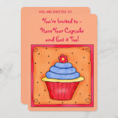 Oranje Red Whimsy Art Cupcake Party Uitnodiging (Voorkant / Achterkant)