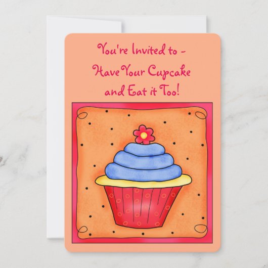 Oranje Red Whimsy Art Cupcake Party Uitnodiging (Voorkant)
