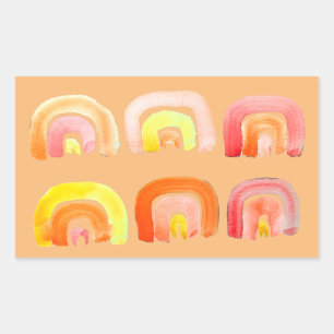 Oranje regenboog schattige retro-kunst rechthoekige sticker