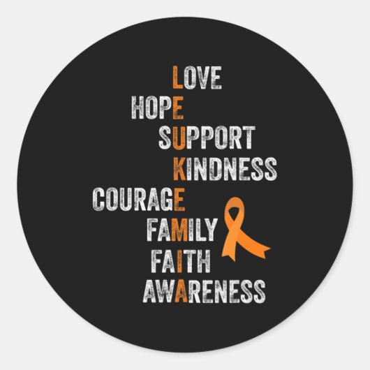 Oranje remmer  Aml Leukemie Awar Ronde Sticker (Voorkant)