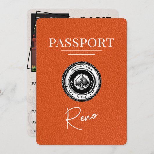 Oranje Reno Paspoort Bewaar de datum Save The Date (Voorkant / Achterkant)