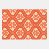 Oranje retro 70s bloem op ogee patroon inpakpapier vel (Voorkant 2)