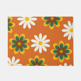 Oranje Retro 70s bloemen Deurmat